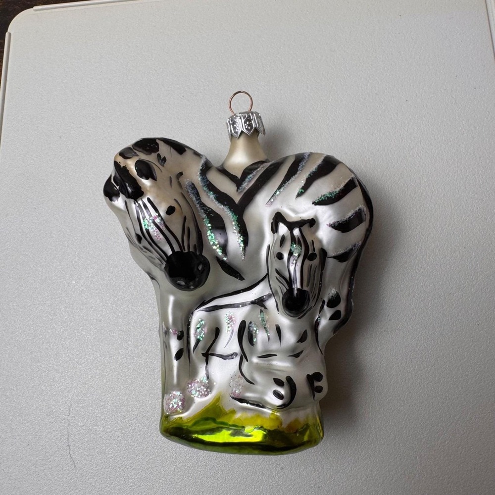 Vintage West Germany Glass Zebra Foal Christmas Ornament Hand Blown